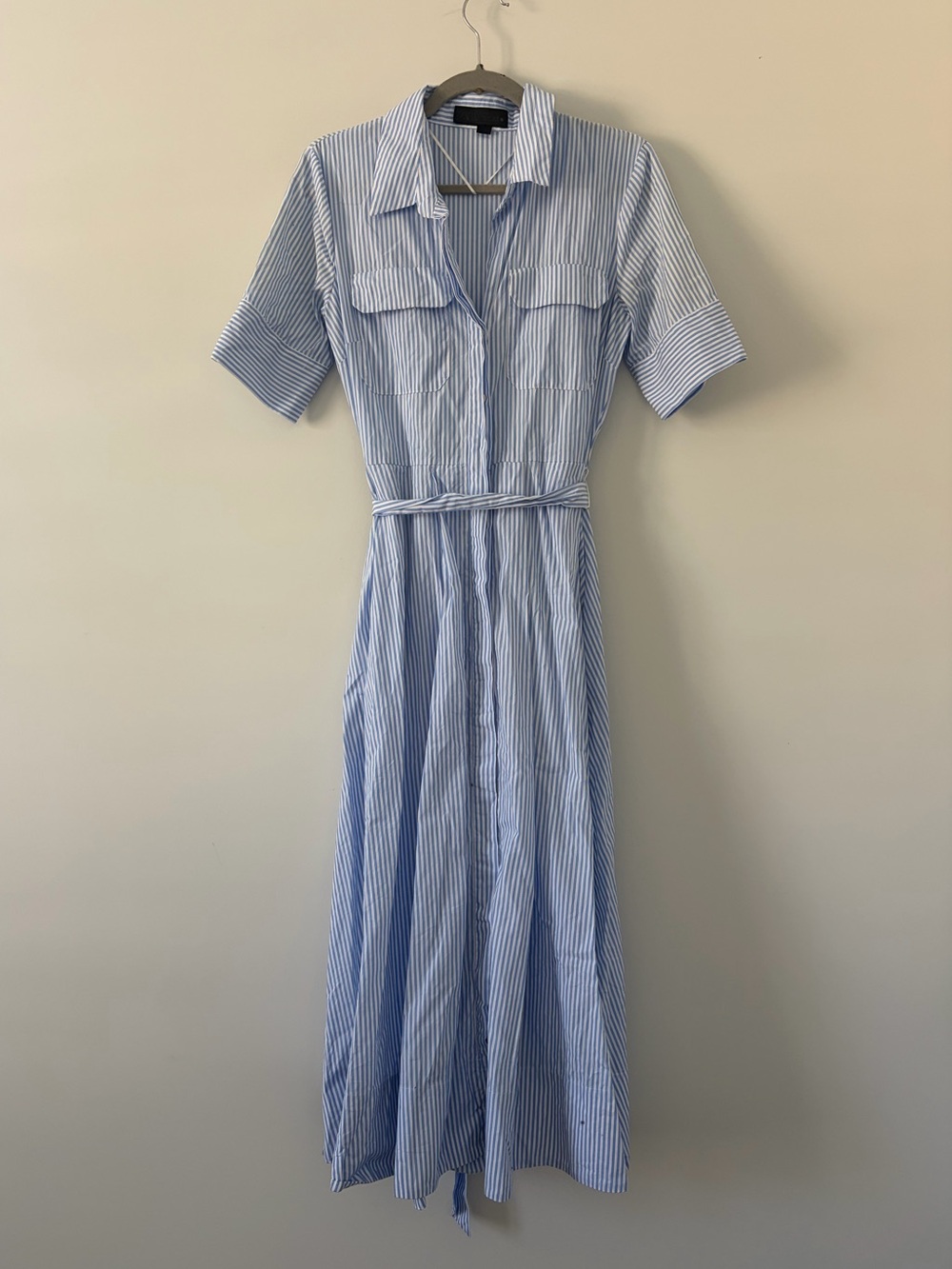 Zara ZW Collection Long Poplin Shirt Blue Striped Cotton Boho Classy Dress M